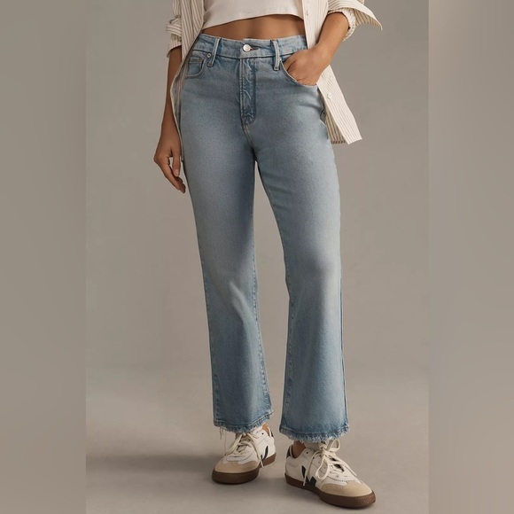 NWT!Anthro INDIGO510 Good American Good Legs Mid-Rise Cropped Mini Boot Jeans ⚽️ - Picture 2 of 7